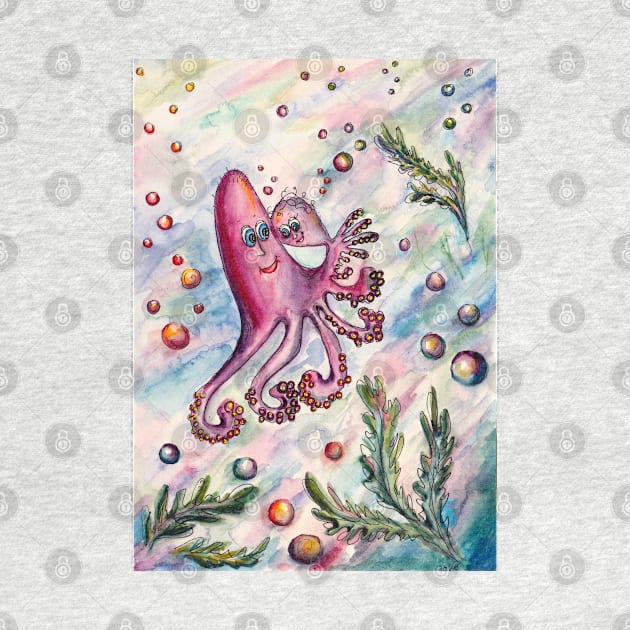 Pink Octopus Illustration by lisenok